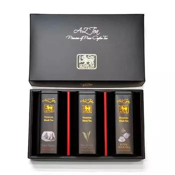 Премиальный подарок с 3 черными банками чая AZ Tea Black Earl и Royal Milk Tea, используемого в президентском дворце Шри-Ланки и изготовленного с использованием материалов высочайшего качества.