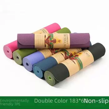 Премиальный расширенный полиуретановый резиновый коврик для йоги и фитнеса с поддержкой скакалки Single-color TPE Yoga Mat 183x61x6mm + Strap фиолетовый