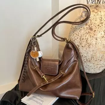 Премиальный ретро-рюкзак для женщин большой вместимости, многоцелевая сумка через плечо, сумка-тоут no pendant коричневый