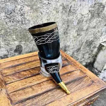 Премиальный рог для питья викингов с викингскими мотивами Stand by Loop, ручная работа, рог для викингов, пивная кружка