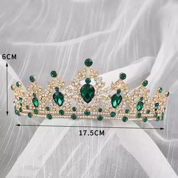 Премиальный темперамент свадебные аксессуары для волос сплав гальванизированный барочный кристалл женская головная корона головной убор ювелирные изделия драгоценный камень корона зелёный