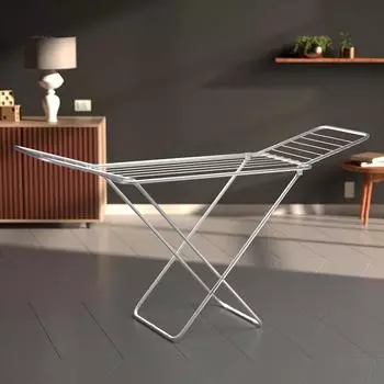 Премиальный тканевый утюг и пластиковая сушилка - 3-сторонняя складная | 42 фута длины для сушки | Всего 20 сушильных перекладин (Серебряный)