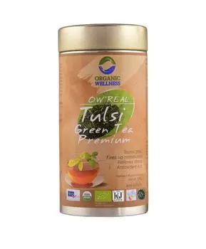 Премиальный зелёный чай с Тулси (100 г), Real Green Tea Premium, Organic Wellness