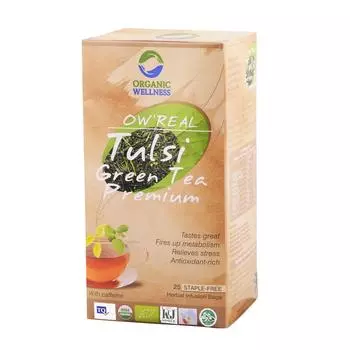 Премиальный зелёный чай с Тулси (25 пак, 1.55 г), Real Green Tea Premium, Organic Wellness