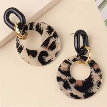 Premium Acrylic Hollow Out Geometric Round Leopard Print Vintage Colorful Dangle Earrings Women Lightweight Fashion Jewelry коричневый