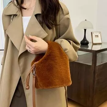 Премиальная и нишевая плюшевая сумка для женщин на зиму элегантная сумка через плечо повседневная сумка через плечо сумка-ведро eimerbeutel