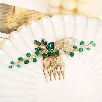 Premium antique retro summer crystal dark green rhinestone headgear hair comb headgear women s hair accessories handmade accessories жёлтый