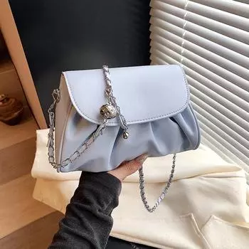 Premium bag women s 2025 new fashion chain shoulder messenger bag popular women s pleated small square bag коричневый