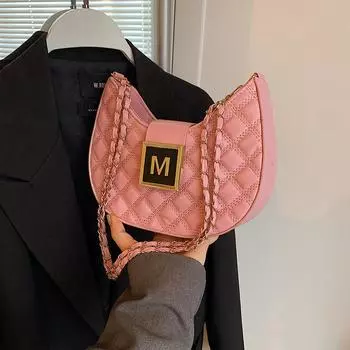 Premium bag women s 2025 new fashion diamond shoulder armpit bag versatile niche texture chain messenger bag чёрный