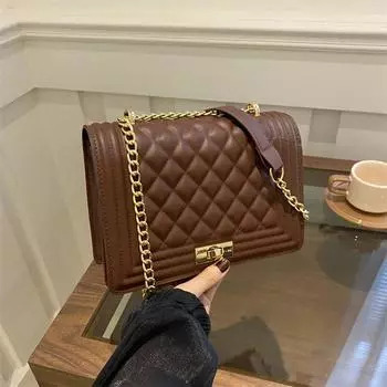 Premium bag women s 2025 summer fashion diamond chain bag texture black shoulder messenger bag хаки