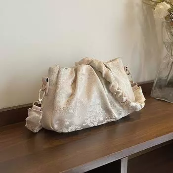 Premium bag women s summer 2025 new fashion handbag shoulder underarm pleated cloud bag розовый