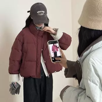 Премиум белый утиный пух короткий женский пуховик 2024 новый зимний утолщенный сладкий коллизионный цвет куртка хлеб S озеро синий