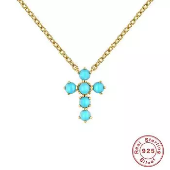 Премиум бирюзовый геометрический круглый крест капля воды кулон ожерелье ключичная цепочка 925 Silver