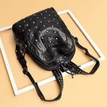 Премиум большой вместительный рюкзак с заклепками для женщин, новая версия, рюкзак для отдыха и путешествий, школьный рюкзак для студентов, женская сумка чёрный