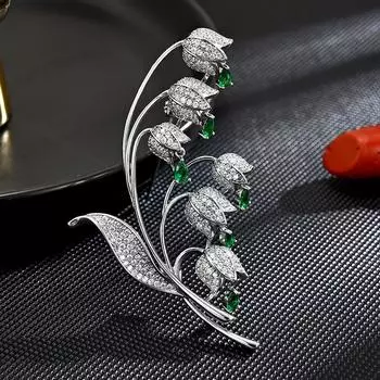 Премиум брошь «Лилия долины» Темпераментный костюм, пальто, аксессуары, кардиган, булавка, брошь-цветок, аксессуары, подарок серебро белый