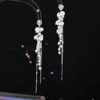 Премиум-чувство света, роскошь, элегантная атмосфера, бахромчатые серьги с жемчугом, серебряные серьги-иглы S925, длинные серьги из виноградной нити, женские серебряный