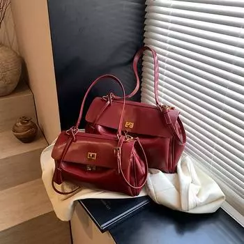 Premium commuter large-capacity bag women s 2025 new solid color messenger bag fashionable shoulder bag tote bag Small 30 * 8.5 * 21 красный