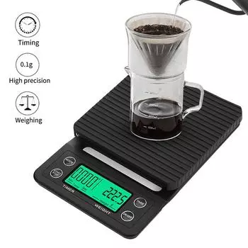 Premium Digital Coffee Scale with Timer and Heat Insulation Pad 3kg/0.1g High Precision for Italian Espresso Precision Cooking чёрный