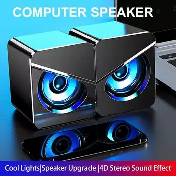 Премиум-динамики Alice для компьютера — двойные динамики с источником питания USB и светодиодной подсветкой, идеально подходят для игр и музыки standard чёрный