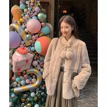 Premium imitation rabbit fur plush jacket women s autumn and winter new versatile small thickened warm medium and long coat S