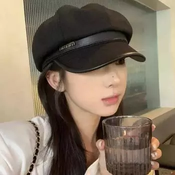 Премиум кепка весна и осень женская японская черная повседневная ретро-берет художника с изображением лица маленькая восьмиугольная шляпа с облаком M56—58cm