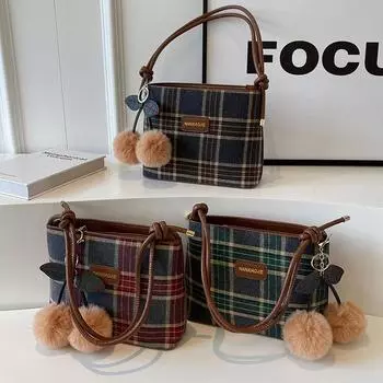 Премиум контрастные цвета ретро клетчатая универсальная сумка через плечо женская модная сумка-мессенджер сумка-ведро Tide