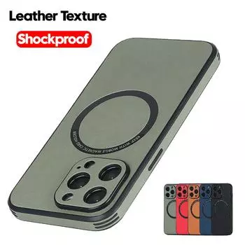 Премиум кожаная текстура для магнитного беспроводного зарядного устройства Magsafe для Iphone 14 13 12 11 Pro Max Mini X Xs Xr 7 8 Plus Se Cover For SE 2020-SE 2022