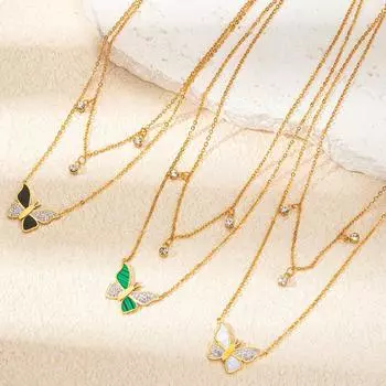 Премиум, легкая роскошь, двухслойная подвеска в виде бабочки Niche с ожерельем из титановой стали с бриллиантами