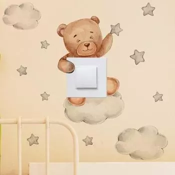 Премиум легкая съемная настенная наклейка-наклейка с изображением мультяшного медведя, декор для спальни A