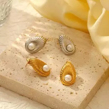 Премиум легкие роскошные серьги из нержавеющей стали с инкрустацией жемчугом женские трендовые универсальные серьги с покрытием 18 карат