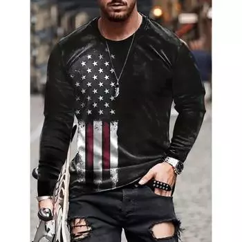 Мужская футболка премиум-класса с длинным рукавом и принтом выцветшего флага — модный дизайн для осеннего стиля — удобная и прочная футболка, идеальный выбор мужской одежды M