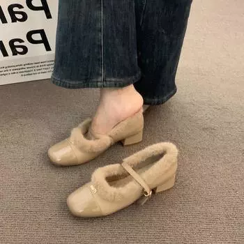 Премиум модная верхняя одежда с леопардовым принтом, женские туфли 2025 года, толстый каблук, бархат, маленькие ароматные туфли из хлопка в стиле бабушки 35 леопардовый