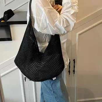 Премиум мягкая поверхность ажурная вязка большая вместимость подмышечная сумка женская сумка универсальная однотонная сумка через плечо красный