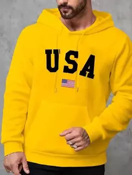 Премиум мужская толстовка с капюшоном Boston Print, мягкий пуловер с карманом-кенгуру и свободным кроем, стильная повседневная одежда для осени и зимы M чёрный