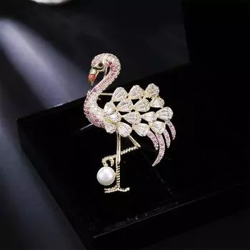 Премиум натуральный пресноводный жемчуг фламинго брошь изысканный циркон модная элегантная брошь костюм пальто аксессуары золотой