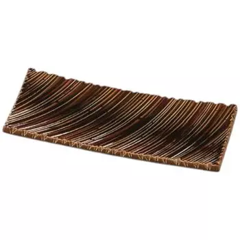 Premium Nigiri Sushi 27cm Shinogi Wave Carved Plate with Ame Made in Japan J-Kitchens Plate, Glaze, Shatter-Resistant,