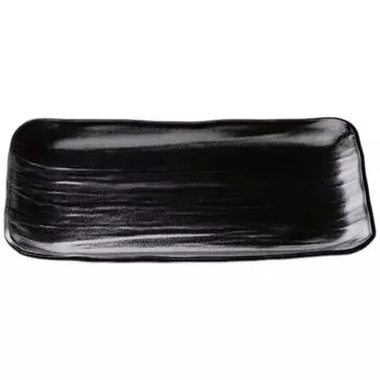 Premium Nigiri Sushi Long Rectangular Daiho Serving Yuzu Tenmoku Black Made in Japan J-Kitchens Plate, 3.5-inch Plate, (Black Backing),