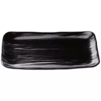 Premium Nigiri Sushi Long Rectangular Daiho Serving Yuzu Tenmoku Black Made in Japan J-Kitchens Plate, 8-inch Plate, (Black Backing),