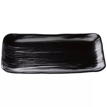 Premium Nigiri Sushi Long Rectangular Daiho Serving Yuzu Tenmoku Black Made in Japan J-Kitchens Plate, 5.5-inch Plate, (Black Backing),