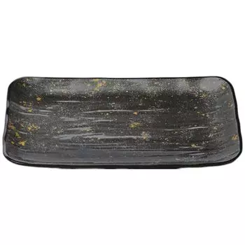 Premium Nigiri Sushi Long Rectangular Large Serving Plate with Black Dry Lacquer Made in Japan J-Kitchens Plate, 5.5cm Silver-Gloss Backing,