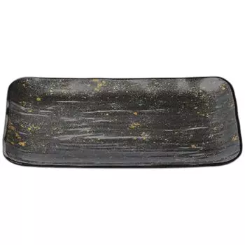 Premium Nigiri Sushi Long Rectangular Large Treasure Serving Silver Dried Made in Japan J-Kitchens Plate, 1.5-inch Plate, Luster/Black Lacquer,