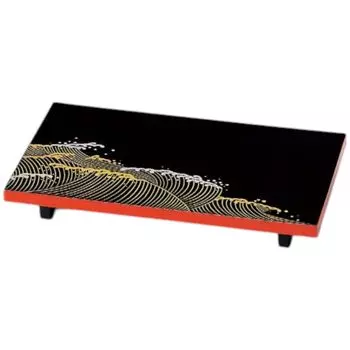 Premium Nigiri Sushi with Black Red Rough Wave Made in Japan J-Kitchens Plate, Left, Single-Serve, Stand, Rimmed, Design, Shatter-Resistant,