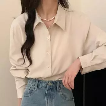 Премиум однотонная рубашка в французском стиле для женщин весна-осень корейский свободный утягивающий профессиональный топ S белый