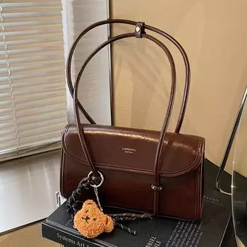 Premium Oil Wax Leather Retro Bag Women S Season Versatile Shoulder Underarm Bag Going Out Small Bag no pendant коричневый