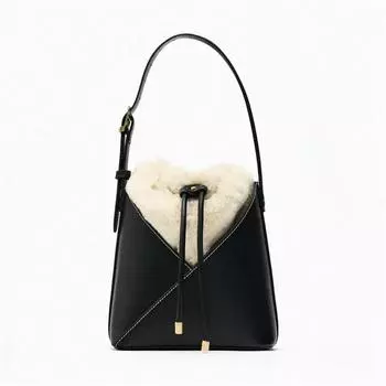 Премиум-ощущение плюшевой женской сумки на шнурке черного цвета с эффектом искусственного меха, модная сумка высокого качества, подарок чёрный