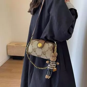 Премиум печатные буквы сумка через плечо для девочек винтажная модная цепная сумка женская ретро простая сумка с милым кулоном в виде медведя