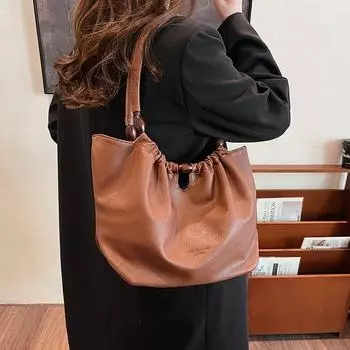 Премиум плиссированная модная ретро сумка большой емкости для переноски через плечо для женщин коричневый