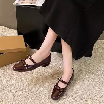 Premium pointed soft-soled small single shoes 2025 spring daily versatile classic shallow mouth flat Mary Jane single shoes 34 чёрный