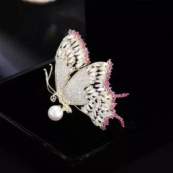 Премиум полностью циркониевые крылья пресноводная жемчужина брошь позолоченная универсальная насекомое бабочка булавка нишевый модный костюм аксессуары золотой