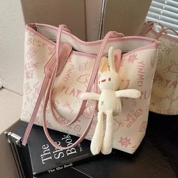 Премиум-принт большая вместительная сумка женская 2024 новая модная универсальная сумка через плечо сумка-тоут для иностранных студентов колледжей розовый